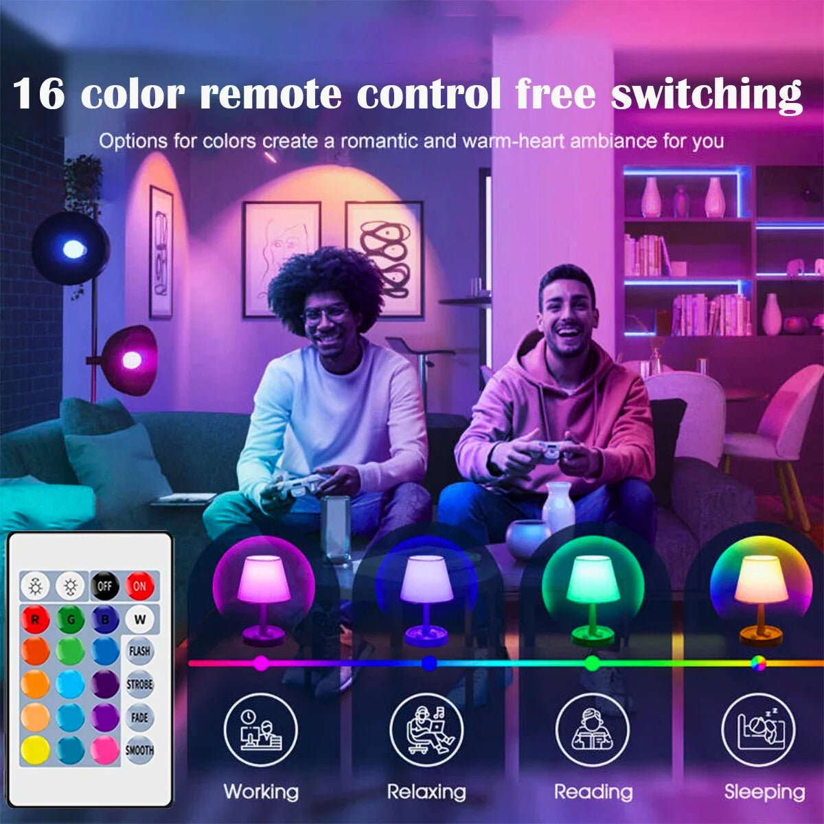 Smart RGBW Ambient Bulbs – 16+ Colors, Multi - Base, Remote - Controlled - Zeenova