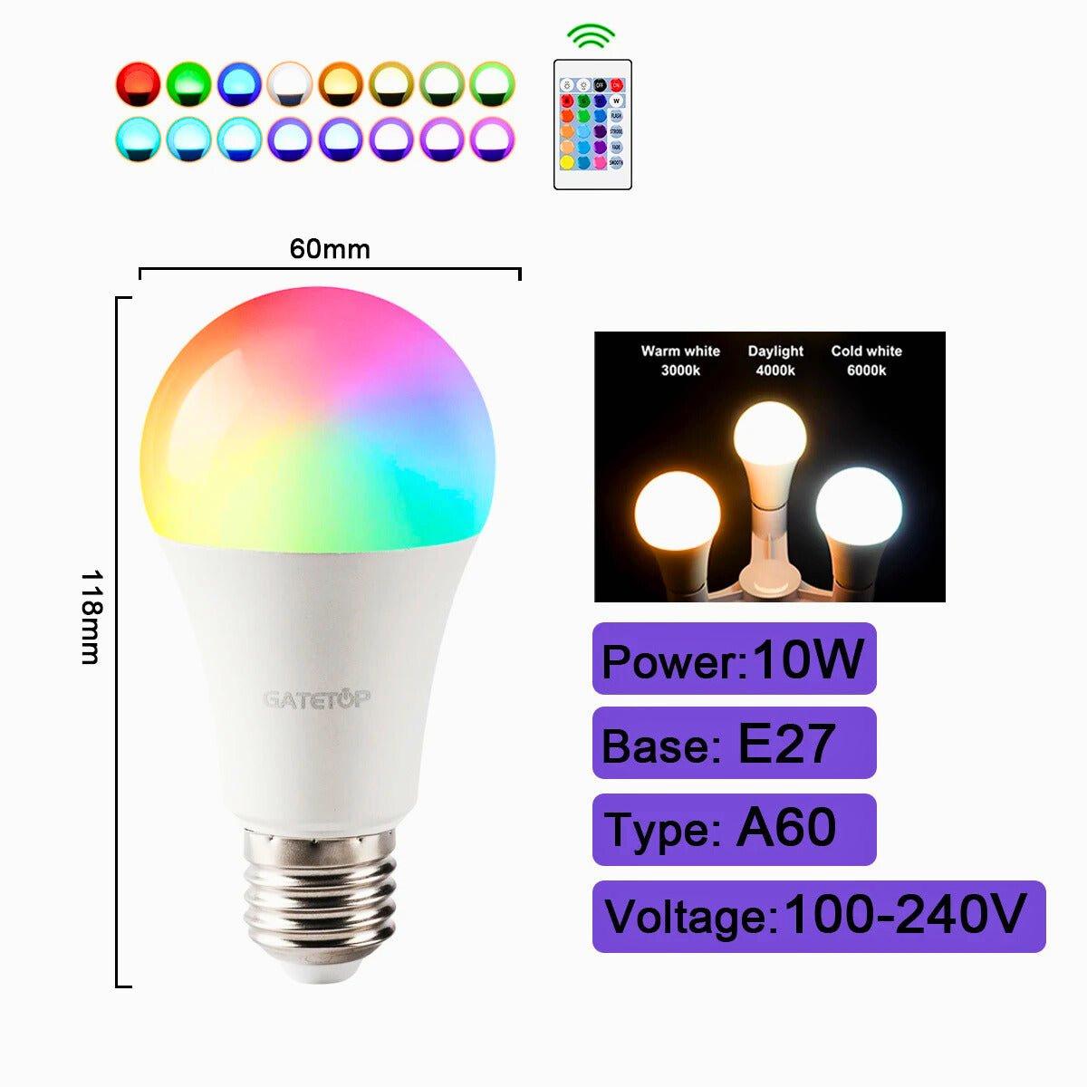 Smart RGBW Ambient Bulbs – 16+ Colors, Multi - Base, Remote - Controlled - Zeenova