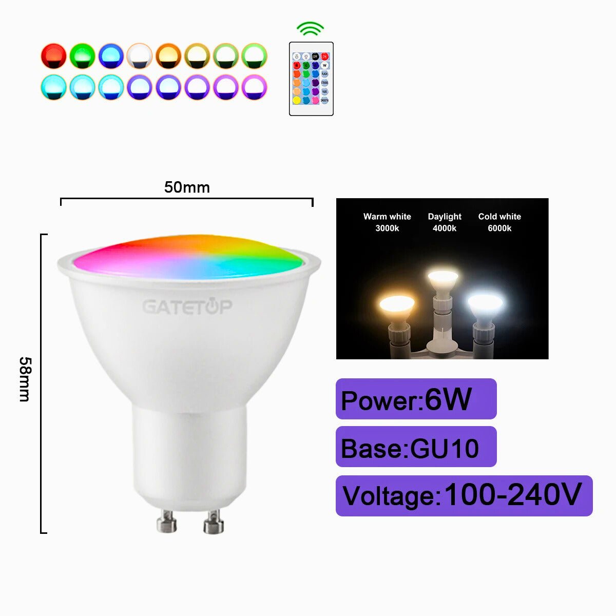 Smart RGBW Ambient Bulbs – 16+ Colors, Multi - Base, Remote - Controlled - Zeenova