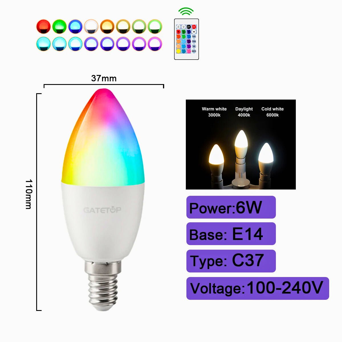 Smart RGBW Ambient Bulbs – 16+ Colors, Multi - Base, Remote - Controlled - Zeenova