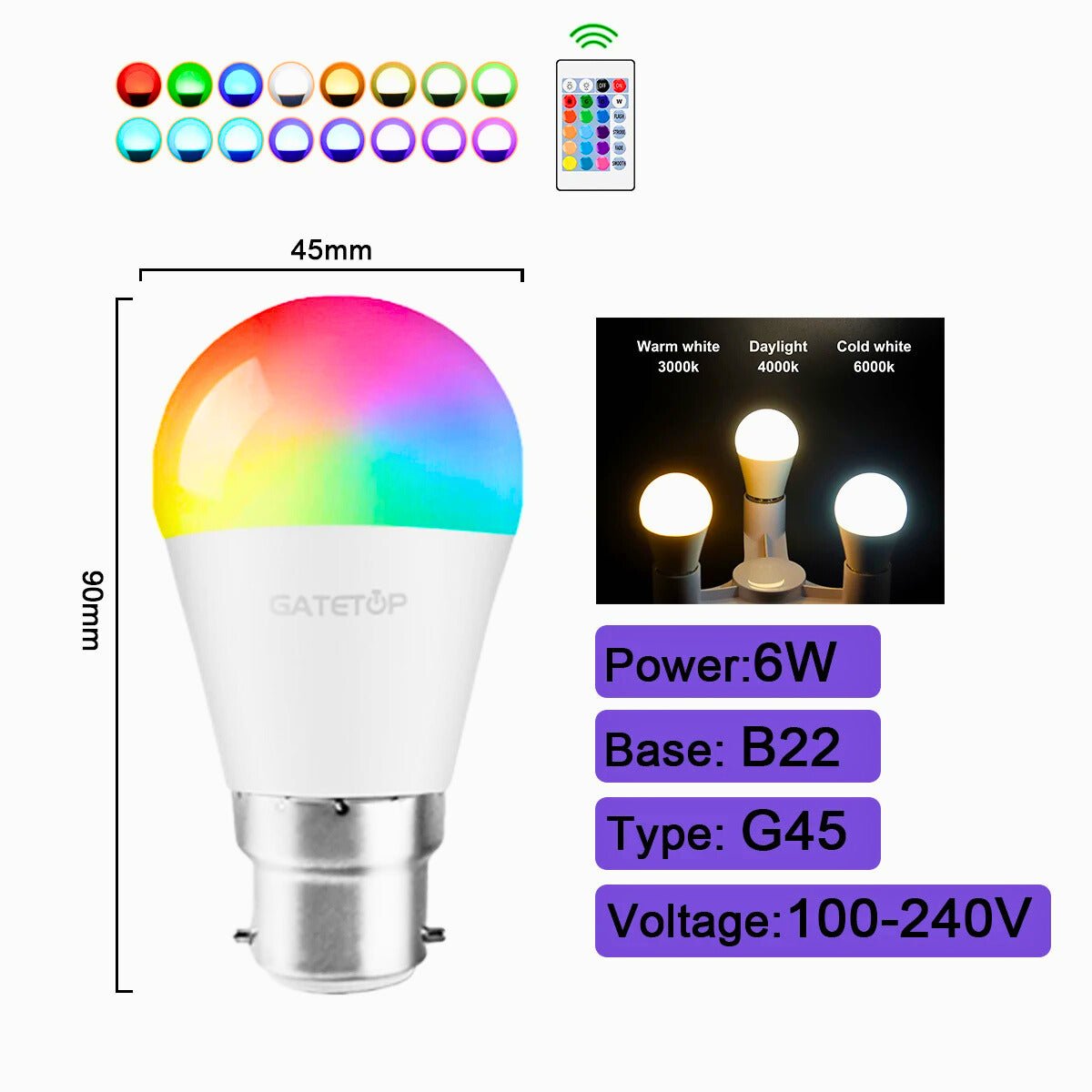 Smart RGBW Ambient Bulbs – 16+ Colors, Multi - Base, Remote - Controlled - Zeenova