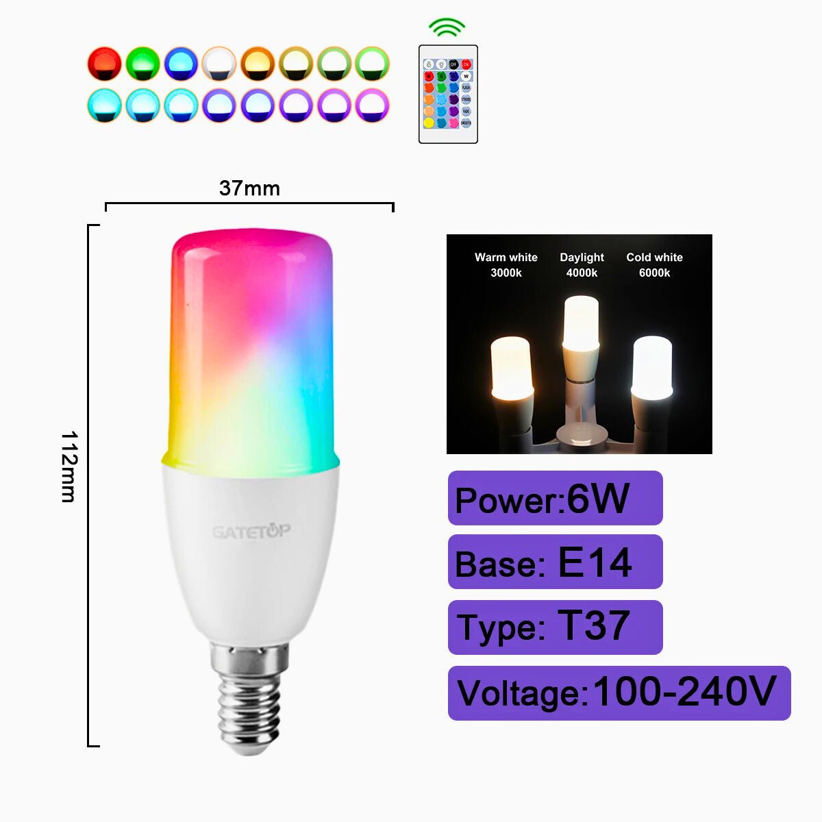 Smart RGBW Ambient Bulbs – 16+ Colors, Multi - Base, Remote - Controlled - Zeenova