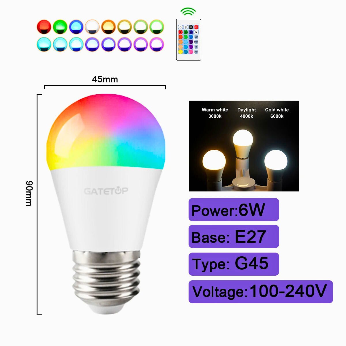 Smart RGBW Ambient Bulbs – 16+ Colors, Multi - Base, Remote - Controlled - Zeenova