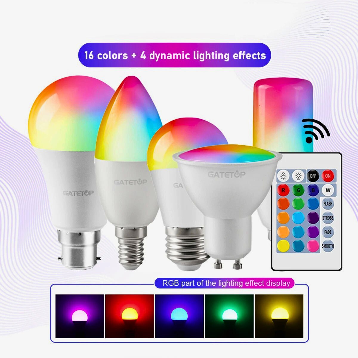 Smart RGBW Ambient Bulbs – 16+ Colors, Multi - Base, Remote - Controlled - Zeenova