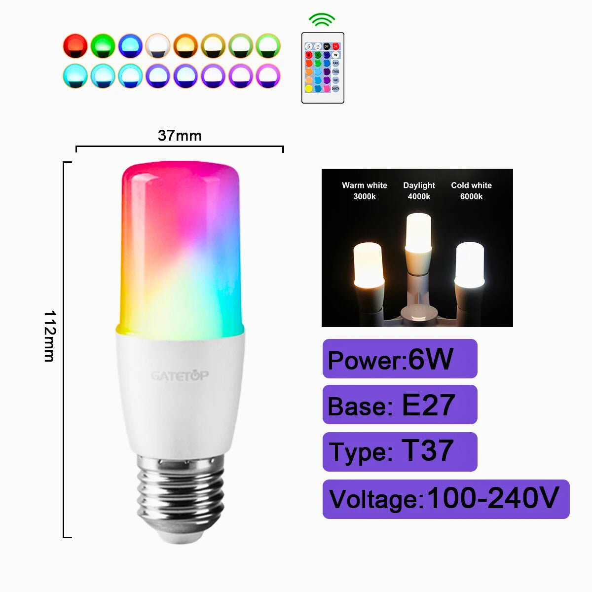 Smart RGBW Ambient Bulbs – 16+ Colors, Multi - Base, Remote - Controlled - Zeenova