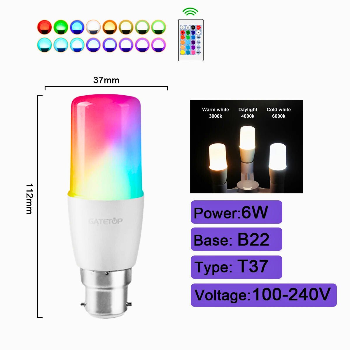 Smart RGBW Ambient Bulbs – 16+ Colors, Multi - Base, Remote - Controlled - Zeenova